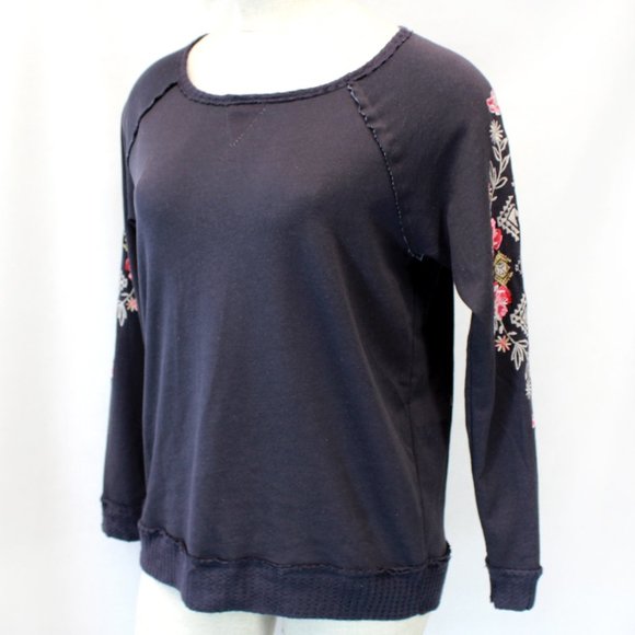 Knox Rose Coal Gray Boho Floral Embroidered Pullover Sweatshirt XL - Picture 3 of 10